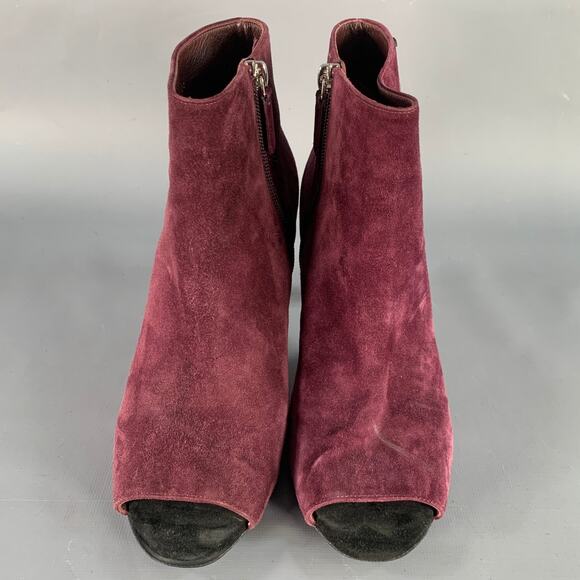CHANEL Size 8.5 Burgundy Suede Peep Toe Side Zipper Ankle Boots - Picture 4 of 9